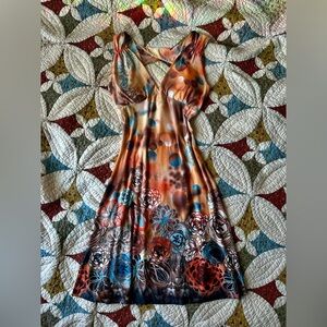 Y2K orange and blue floral print fairycore dress. Brand Touch Express. Size L
